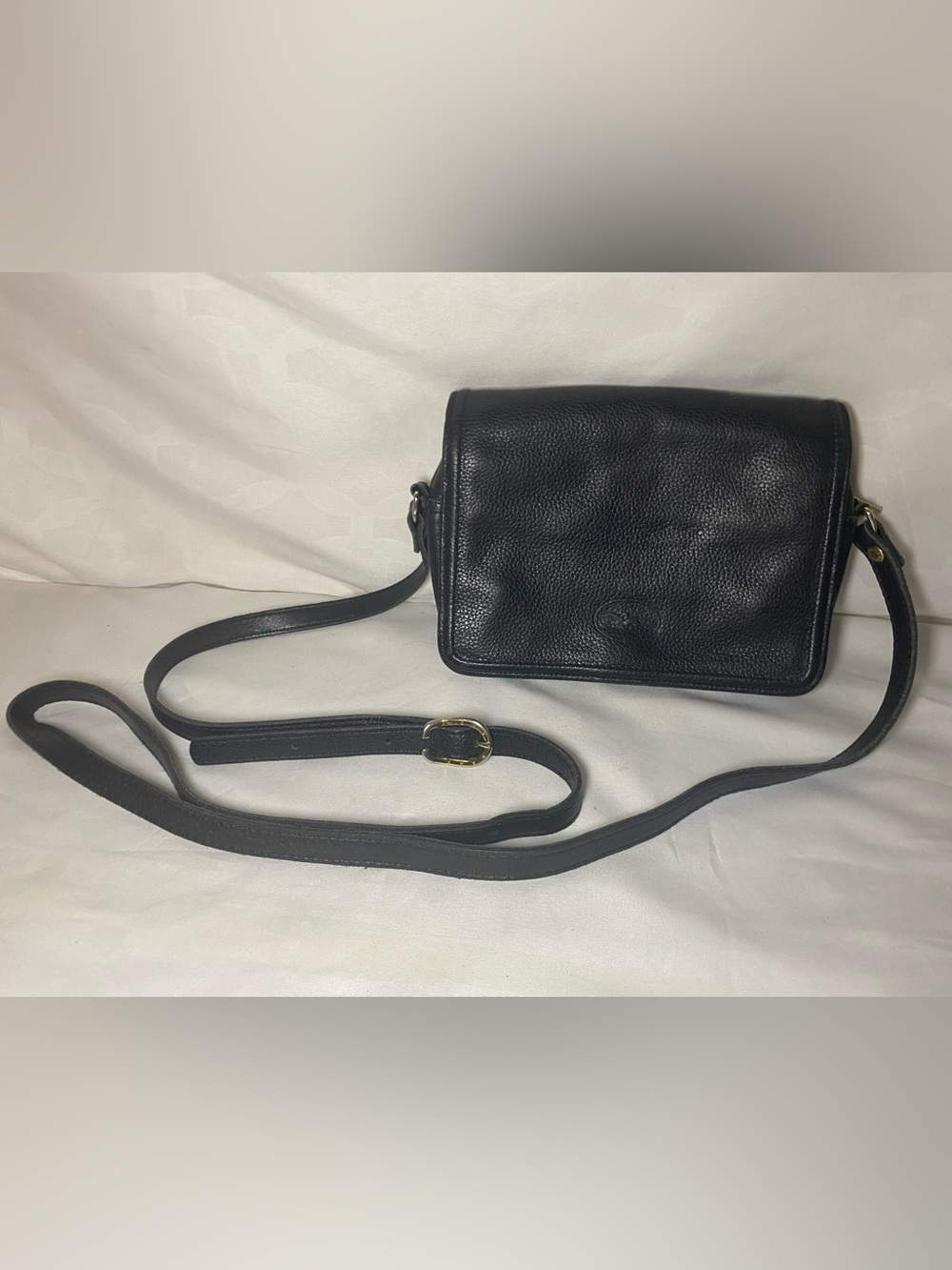 Vintage Longchamp Black Leather Crossbody Bag with Gold Hardware